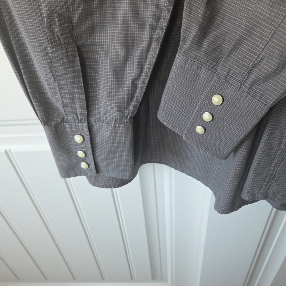 LUCCHESE Classics  pearl snap Large Sawtooth Pockets Gray Check Rodeo - Picture 6 of 8